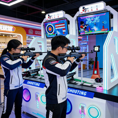 좋은 가격 적외선 2인용 슈팅 시뮬레이터 아케이드 게임기 (올림픽 슈팅 복제품 및 조절식 안정 브래킷 포함) 온라인으로